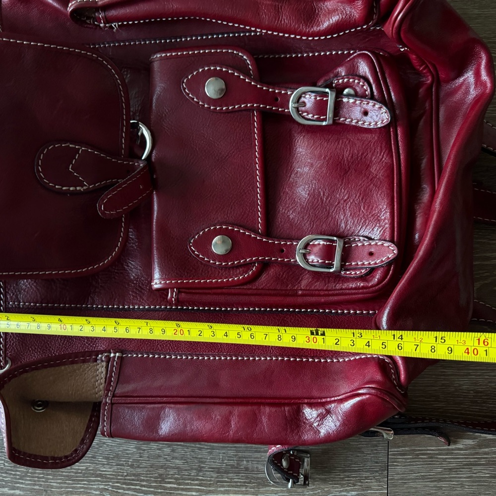 Genuine Leather Deep Red Backpack Multi-pocket - Picture 3 of 13